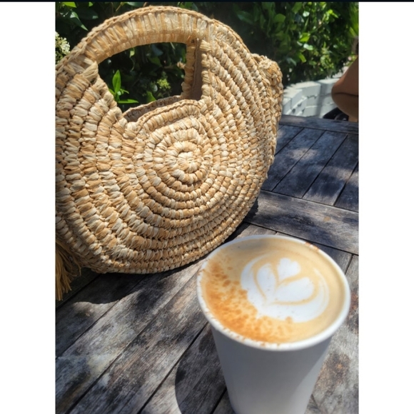 LUCKY BRAND Round Straw Summer Crossbody Tote Bag with Tassels - Picture 8 of 11